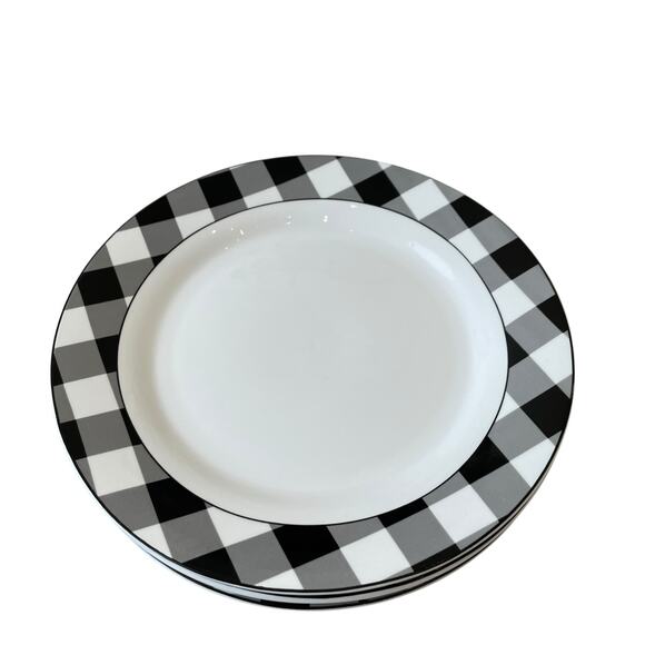 Godinger Black White Checkered Gingham Porcelain Dinner Plates 10.5" Set of 4 - Picture 7 of 13